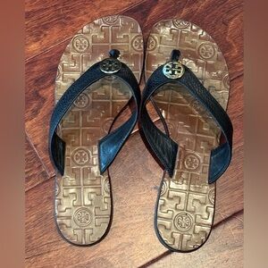 Tory Burch Black Leather Flip Flops